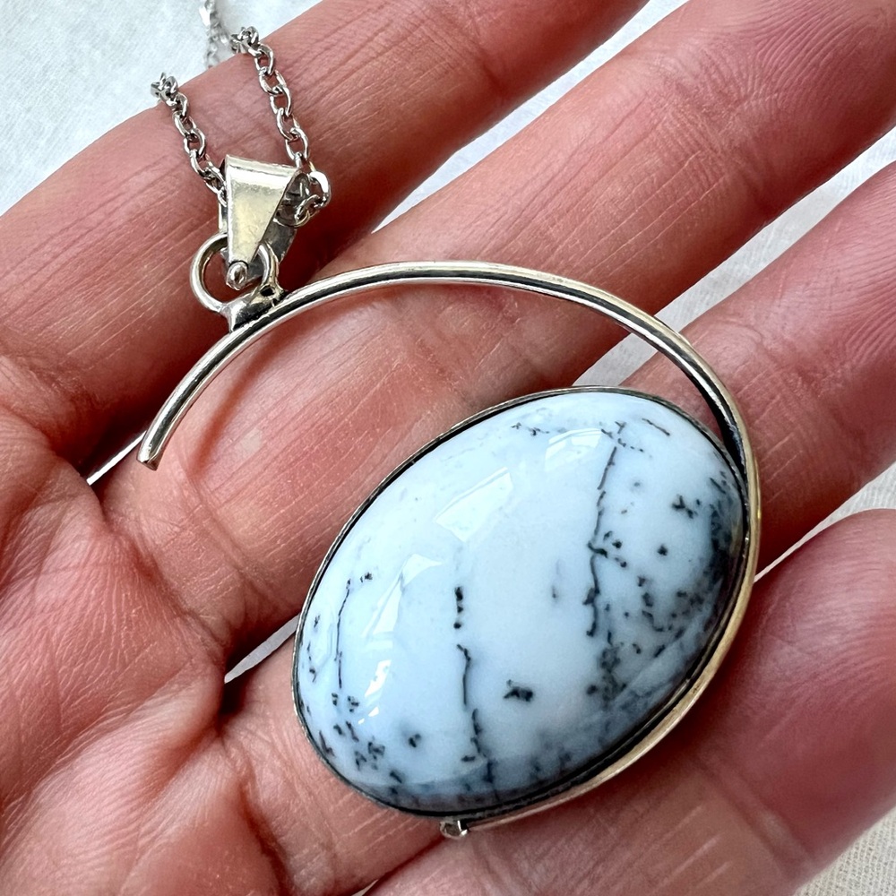 925 Elemental Dendritic Agate Dendrite Pendant Necklace